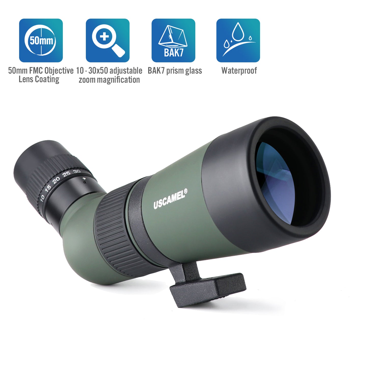 USCAMEL 10-30x50mm Zoom Spotting Scope with Tripod and Cellphone Camera Adapter,Waterproof and Fog-proof HD Monocular Telescope for Bird Watching,Wildlife,Scenery, Target Shooting,Hunting