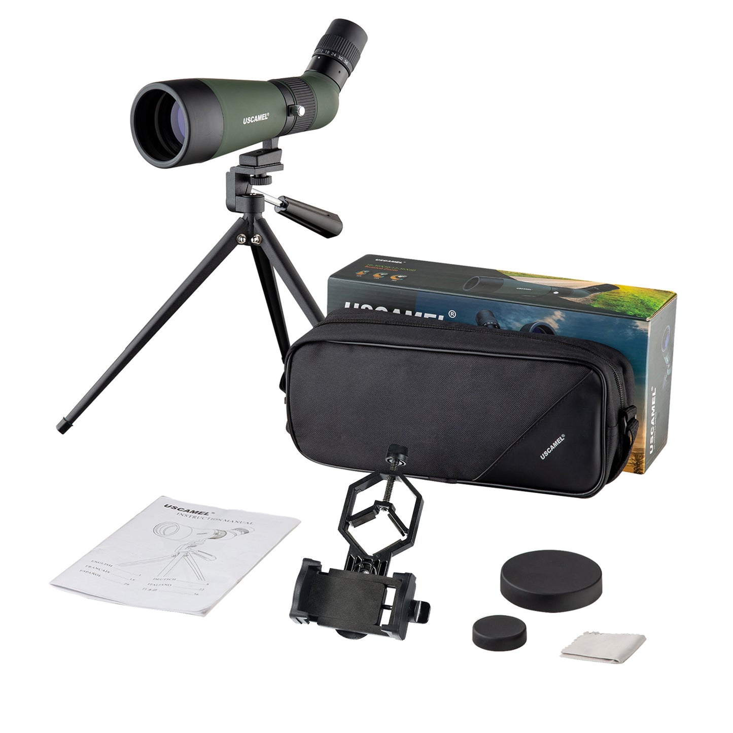 USCAMEL 10-30x50mm Zoom Spotting Scope with Tripod and Cellphone Camera Adapter,Waterproof and Fog-proof HD Monocular Telescope for Bird Watching,Wildlife,Scenery, Target Shooting,Hunting